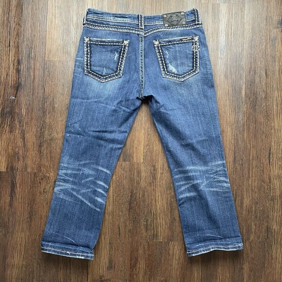 Miss Me Jeans Adult 28 Blue Denim Boyfriend Capri Dark Wash Mid Rise Womens - Picture 2 of 10
